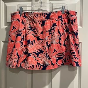Lands’ End Swim Skirt with Tummy Control Floral Navy and Coral size 18W